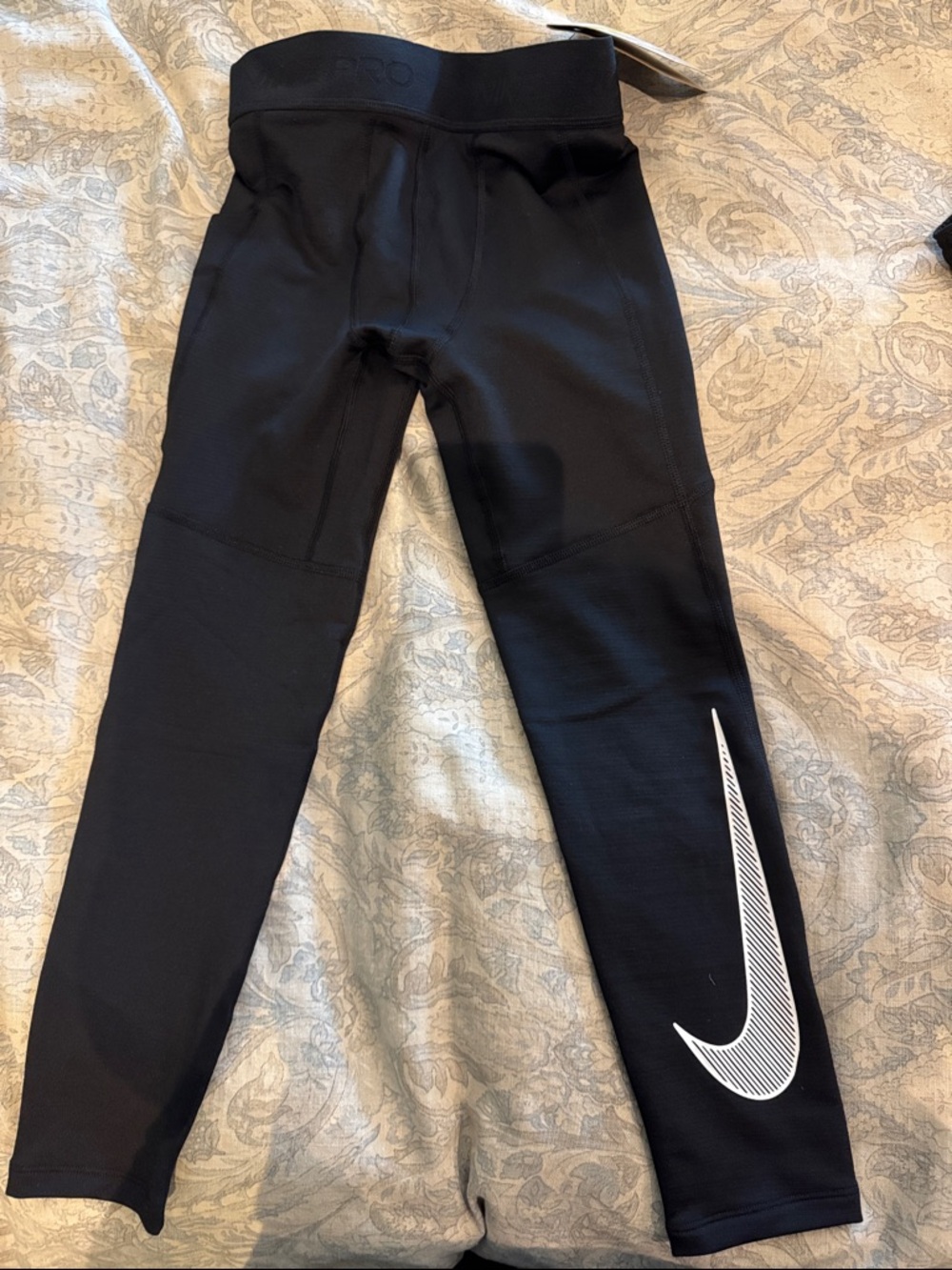 NWT. Nike Black Boys' Long underwear with White Swoosh